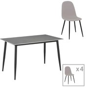 Intrahome Τραπεζαρία Gustas-Bella C Intrahome σετ 5τμχ γκρι μαρμάρου sintered stone-μαύρο μέταλλο 140x80x75εκ | SKU: INTRAPA-311112173