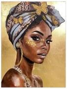ΠΙΝΑΚΑΣ ΣΕ ΚΑΜΒΑ Fylliana &quot;African lady&quot; ΜΠΕΖ-ΚΑΦΕ-ΓΚΡΙ 60x3x80εκ