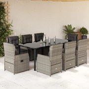 vidaXL Σετ Τραπεζαρίας Κήπου 9 τεμ. Αν. Γκρι Συνθ. Ρατάν με Μαξιλάρια