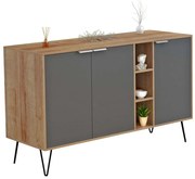 Μπουφές Cabron HM8874.11 Με Πόδια 142x40x83cm Natural-Anthracite Μελαμίνη,Μέταλλο