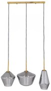 00975 GloboStar®  AMARIS 00975 Μοντέρνο Κρεμαστό Φωτιστικό Ανάρτηση Τρίφωτο 3 x E27 IP20 Χρυσό Μέταλλο με Ασημί Γυαλί - Μ75 x Π30 x Υ30cm