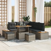 vidaXL Σετ Κήπου 8 Τεμαχίων με Γκρι Μαξιλάρια Πολυ Ρατάν Ακακία