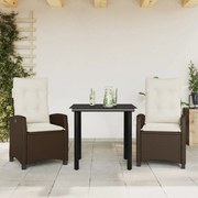 vidaXL Σετ Τραπεζαρίας Κήπου 3 τεμ. Καφέ Συνθετικό Ρατάν με Μαξιλάρια