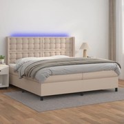 Κρεβάτι Boxspring Στρώμα&amp;LED Καπουτσίνο 200x200 εκ. Συνθ. Δέρμα - Καφέ