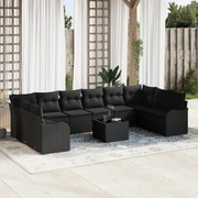 vidaXL Σετ Καναπέ Κήπου 11 Τεμαχίων με Μαξιλάρια Μπεζ Πολυ Ρατάν, vidaXL Καναπές Κήπου Διθέσιο με Μαξιλάρια Μαύρο Πολυ Ρατάν