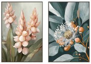 Καμβάς Home ESPRIT Πράσινο Πορτοκαλί Ροζ Σκούρο γκρίζο Λουλούδι Shabby Chic (x2)