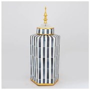 Βάζο Με Καπάκι Κεραμικό Λευκό &amp; Μαύρο 16x14x41cm 752-20094 Estheti-752-20094-Μαύρο-Λευκό 752-20094