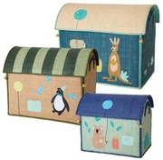 Κουτιά Παιχνιδιών (Σετ 3Τμχ) "Birthday Animals" RICE-BSHOU-3ZBIA Blue-Multi Rice Raffia