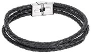 Βραχιόλι Senza Men&#039;s Steel Black Leather Strap