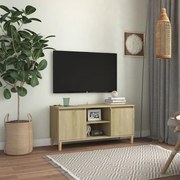 Έπιπλο Τηλεόρασης Καφέ Δρυς 103,5x35x50εκ. Μασίφ Ξύλινα Πόδια 805962