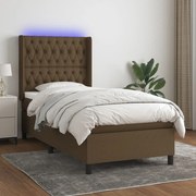 Κρεβάτι Boxspring με Στρώμα &amp; LED Σκ.Καφέ 90x200 εκ. Υφασμάτινο - Καφέ