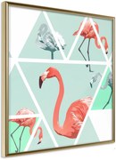 Αφίσα - Tropical Mosaic with Flamingos (Square) - 20x20 - Χρυσό - Χωρίς πασπαρτού