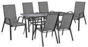 DINING SET 7PCS TABLE 150X90 WITH ARMCHAIR TEXTILINE GRAY