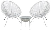 ACAPULCO Set Κήπου - Βεράντας: Τραπέζι   2 Πολυθρόνες Μέταλλο Άσπρο/Rattan Άσπρο  Τραπ:Φ50x50cm - Πολ:70x69x81cm [-Άσπρο-] [-Wicker-, -Μέταλλο-] Ε245,Α1S