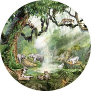 Jungle Cats Ταπετσαρια Τοιχου Πρασινο Στρογγυλη 80cm