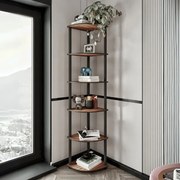 Βιβλιοθήκη γωνιακή Kedy II Megapap χρώμα μαύρο - καρυδί 34x34x173εκ.