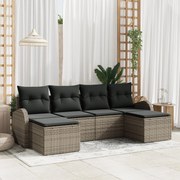 vidaXL 6 Τεμαχίων Σετ Καναπέ Κήπου με Μαξιλάρια Γκρι Πολυ Ρατάν