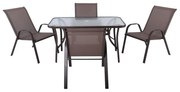 WOODWELL RIO Set Τραπεζαρία Βεράντας - Κήπου: Τραπέζι + 4 Πολυθρόνες Μέταλλο Καφέ, Textilene Καφέ Table:120x70x71 Seat:55x74x91 Ε2406,S