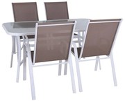 WOODWELL RIO Set Τραπεζαρία Κήπου Άσπρο Μέταλλο, Textilene Cappuccino: Τραπέζι + 4 Πολυθρόνες Table:120x70x71 Armch:55x74x91 Ε250,4L