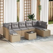 vidaXL Σετ Καναπέ Κήπου 8 Τεμαχίων με Μαξιλάρια Μπεζ Ρατάν