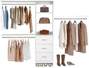 VEVOR Closet System with 3 Drawers, Adjustable Height Wooden Closet Organizers, Modern Walk-in Wardrobe Organization with 3 Retractable Clothes Hanger Rods, Freestanding Garment Rack Storage, White