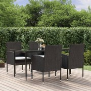 vidaXL Σετ Τραπεζαρίας Κήπου 5 Τεμαχίων Μαύρο Συνθ. Ρατάν με Μαξιλάρια
