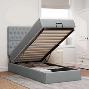 vidaXL Οθωμανικό κρεβάτι με στρώμα &amp; LEDs Ανοιχτό γκρι Ύφασμα