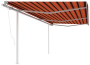vidaXL Τέντα Συρόμενη Αυτόματη με Στύλους Πορτοκαλί/Καφέ 6 x 3 μ.