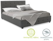 Κρεβάτι Roi pakoworld 160x200 ύφασμα ανθρακί + αποθηκευτικό χώρο
