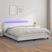 vidaXL Κρεβάτι Boxspring με Στρώμα &amp; LED Λευκό 180x200 εκ. Συνθ. Δέρμα