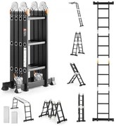 VEVOR Multi-Purpose Folding Ladder 7-in-1 3 Step 12ft with Scaffolding Plank