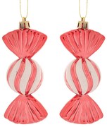 Σετ 2τμχ Χριστουγεννιάτικη Καραμέλα Κρεμαστή Πλαστική Ροζ-Λευκή 5x4x11εκ. iliadis 90989