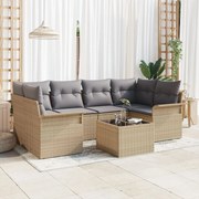 vidaXL Σετ Καναπέ Κήπου 7 Τεμαχίων Με Μαξιλάρια Μπεζ Πολυ Ρατάν