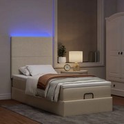 vidaXL Οθωμανικό κρεβάτι με στρώμα & LEDs Cream 100x200 cm Ύφασμα