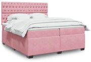 vidaXL Κρεβάτι Boxspring με Στρώμα Ροζ 200x200 εκ. Βελούδινο