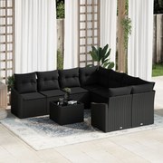 vidaXL Σετ καναπέ κήπου 9 τεμαχίων με μαξιλάρια μαύρο πολυρατάν
