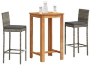 vidaXL Σετ Μπαρ Κήπου 3 Τεμ. Γκρι Μασίφ Ξύλο Ακακίας και Συνθ. Ρατάν