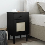 vidaXL Κομοδίνο SENJA Μαύρο Όψη Ρατάν 40x35x65εκ από Μασίφ Ξύλο Πεύκου