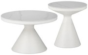 Βοηθητικά τραπέζια Coozlin Inart sintered stone σε απόχρωση λευκό μαρμάρου με λευκό μέταλλο
