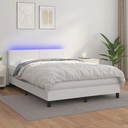 vidaXL Κρεβάτι Boxspring με Στρώμα & LED Λευκό 140x200 εκ. Συνθ. Δέρμα