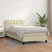 vidaXL Κρεβάτι Boxspring με Στρώμα Κρεμ 90x200 εκ. από Συνθετικό Δέρμα