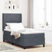 vidaXL Κρεβάτι Box Spring με Στρώμα Σκούρο Γκρι 100x200 cm Βελούδο