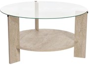 Τραπέζι Σαλονιού Clara 668NRD1112 75x75x40cm Travertine Beige-Clear