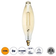 GloboStar 99167 Λάμπα LED Long Filament E27 3.5K AVOCADOS Γλόμπος 8W 650lm 360° AC 220-240V IP20 Φ12 x Υ44cm Ultra Θερμό Λευκό 2200K με Μελί Γυαλί Dimmable - 3 Χρόνια Εγγύηση