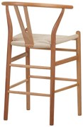 Σκαμπό μπαρ Wishbone  rubberwood-σχοινί σε φυσική απόχρωση 55x49x96εκ