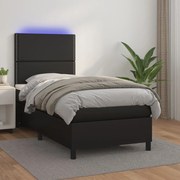 Κρεβάτι Boxspring με Στρώμα &amp; LED Μαύρο 90x190 εκ. Συνθ. Δέρμα - Μαύρο