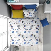 Παπλωματοθήκη Παιδική Βαμβακερή Μονή 160x240εκ. Space Mission 184 White-Blue DimCol