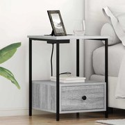 vidaXL Κομοδίνο με Σταθμό Φόρτισης Γκρι sonoma Επεξεργασμένο ξύλο