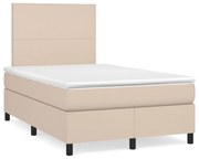 Κρεβάτι Boxspring Στρώμα&amp;LED Καπουτσίνο 120x190 εκ. Συνθ. Δέρμα