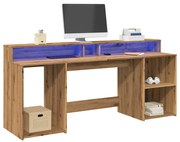 Γραφείο με LED Αρτισιανή Δρυς 200x55x91 εκ. Επεξεργασμένο Ξύλο